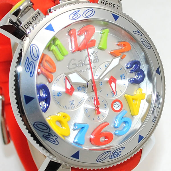 GaGa MILANO （ガガミラノ） 時計 腕時計 クロノ 48mm レッド ラバー/シルバー 60501 RD